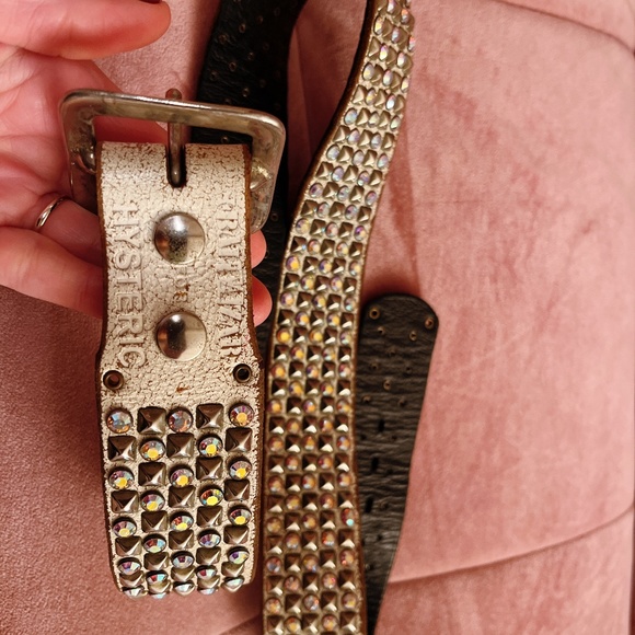 White leather and Swarovski rhinestone Hysteric Glamour belt from Japan - Picture 1 of 6